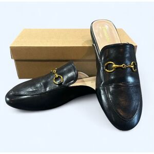 Bison Spirit Black Mules Loafers with gold hardware Women’s Size 8
